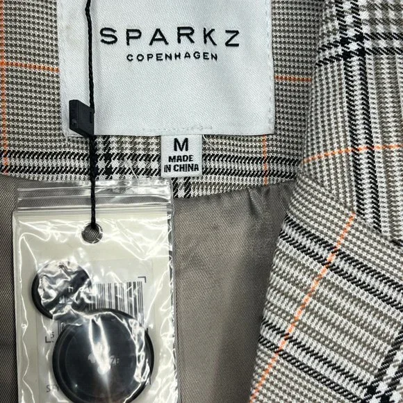 #69 NWT SPARKZ COPENHAGEN Plaid Double Breasted Blazer Lined XS S M Casual - Picture 6 of 10